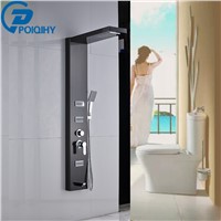 POIQIHY Shower Column  cold and hot water blacken shower panel three big massage jets handheld shower tub tap