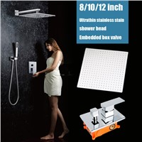 2 ways wall mounted rainfall shower set bathroom bath shower faucet valve 8 / 10 / 12 inch shower head chrome with  embedded box