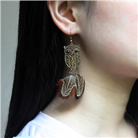 Creative Long Earrings Owl Feather Earrings Bohemian Temperament Drop Earrings Jewelry Earrings Crystal