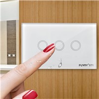 ST1 3gang US Standard Light Switch Luxury Glass Light Touch Switch Capacitive Touch Switch Led Wall Switch 110-240V 120*73*34mm