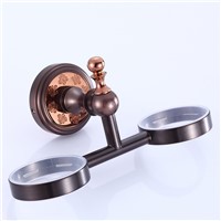 Oil Rubbed Bronze Wall Mounted Dual Cup Holder Toothbrush Holder W/ Two Ceramic Cups