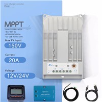 Tracer2215BN 20A MPPT Solar Charge Controller 12/24V Auto PV Regulator with MT50 Meter BOX-WIFI Temperature Sensor and USB Cable