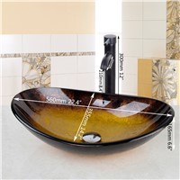 KEMAIDI Bathroom Washbasin Countertop Tempered Glass Basin Faucet Set Brass Waterfall Faucet Washroom Vessel Vanity Bar Ship