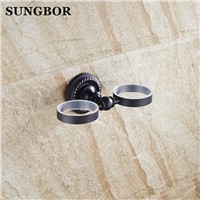 Cup&amp;amp;amp;Tumbler Holders Wall Mounted Antique Bronze Finish Double Ceramic Cup Holder Bathroom Accessories Toothbrush Holder SY-4503F