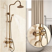 Luxury Antique Brass Carving Rainfall Shower Sets Faucet Mixer Tap With Tub Faucet Brass Bath &amp; Shower Faucet Set Bathtub Faucet