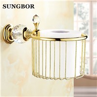 European-Style Crystal Gold Brass Holder Paper Towels Basket Toilet Paper Holder Accessories For Bathroom SH-99907K