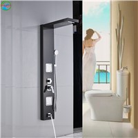 POIQIHY blacken finishen shower panel two big massage jets mixer tub tap handheld shower cold and hot water