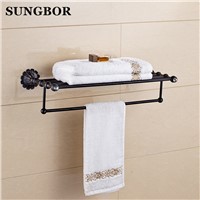 Euro Style Bath Towel Holder w/ Towel Bar Gold Plate Crystal Towel Rack Shelf Wall Mounted Newly HQ-2312K