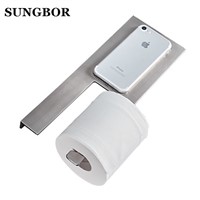 304 Stainless Steel Bathroom Paper Roll Holder With Phone Shelf Toilet Paper Holder Tissue Box Bathroom Mobile Phone Towel Rack