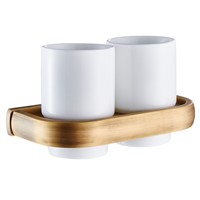 AUSWIND Antique Solid Brass Brushed Bronze Toothbrush Holders 2 Ceramic Cups Wall Mount Bathroom Shelf AR2