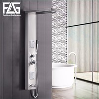 FLG 304SUS Bathroom  Rain Shower Panel Brushed Nickel Shower Column Tub Jets Hand Shower Wall Panels With Body Massage