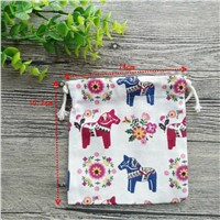 5Pcs/Lot Horse Pouch Jewelry Wedding Party Gift CottonLinen Bag Favor Holder with Cotton Drawstring Reusable Storage Decoration