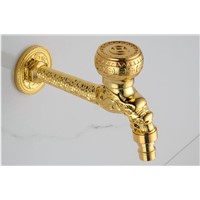 Carved Wall Mount Single Cold Basin Faucet Brass gold Washing Machine Taps Bathroom Mop Pool Taps Bibcocks Gold Faucet