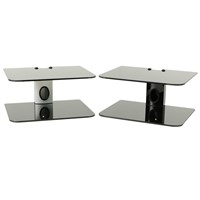TV Box Router Shelf Bracket Set-top Boxes Mini PC DVD Player Wall Mount Holder with 2 Black Strengthened Tempered Glass