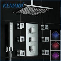 KEMAIDI Bathroom Shower Set Accessories Faucet Tap Hot and Cold Water Mixer LED Ceiling Shower Head Rainfall Waterfall Shower