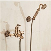 New Arrivals Wall mounted antique brass bronze brushed carved bathtub faucet with hand shower bathroom shower faucets torneiras