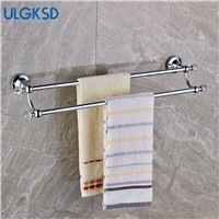 Ulgksd Solid Brass Chrome Bathroom Accessories Double Bath Towel Rack Crystal Wall Mounted Towel Holders Clothes Hooks