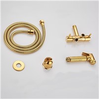 Wall Mounted Gold Brass Bidet Faucet Toilet Sprayer Tap Golden Bathroom Mop Cleaning Faucet ,Hose+Holder+Sprayer