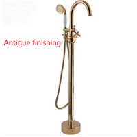 Golden  Brass Gold &amp;amp;amp; Antique Finished Freestanding Bathtub mixer Bath Shower Floor Mounted Tub Faucet 61018-885