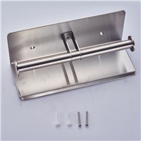 Stainless Steel Luxury Bathroom Toilet Paper Holder Bathroom Shelf 2 Roll Holder with Mobile Phone Storage Shelf Rack