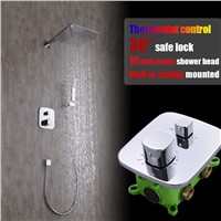 Wall and ceiling mounted thermostatic shower set 10 inch brass shower head polishing and chromed quality bath shower faucet
