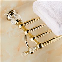 Crystal and Jade Wall Mounted Bath Towel Shelf with Towel Bar Wall Mounted Brass Golden Towel Holder Rack