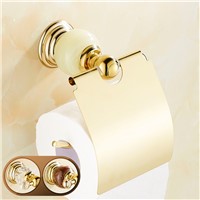 Crystal and Jade Golden Luxury Paper Tissue Holder Wall Mounted Roll Paper Toilet Tissue Rack with Cover