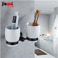 Black Double Cup Holders Wall Mounted Luxury Toothbrush Holder Copper Retro Ceramic Cup &amp;amp;amp; Tumbler Holders Bathroom Accessories