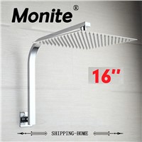 Chromed Finish 16 inches Rainfall Square Shower Head + Goose Neck Shower Arm Set Shower Set Faucets