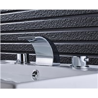 Chrome Polished Bathroom Sink Faucet Double Handles Mixer Tap Waterfall Spout Solid Brass Faucet