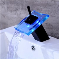 Bathroom Waterfall Faucet LED Faucet. Black Waterfall Brass Basin Faucet. Bathroom Mixer Tap Deck Mounted Basin Sink Mixer Tap