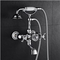 AUSWIND sliver polish bathroom faucet round ceramic base crystal faucet copper wall mount bathroom faucet YG-01