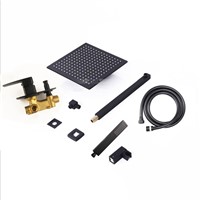 Brass quality black color shower set wall mounted arm 8 10 12 inch rain shower head choice water mixer onekey water separator