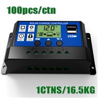 100pcs/ctn 30A 20A 10A 12V 24V intelligence Solar cells Panel Battery Charge Controller Regulators LCD Display with 5V USB