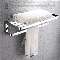 BULUXE Luxury Brass Chrome Towel Rack Hanger Holder With Bar Bath Shelf Wall Mounted Double Tier Bathroom Accessories HP7705