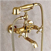 Luxury Gold Brass Bathroom Faucet Bath Faucet Mixer Tap Wall Mounted Hand Held Shower Head Kit Shower Faucet Sets  SF1033