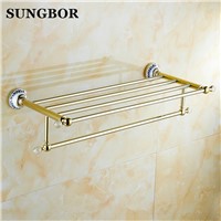 Luxury Towel shelf golden brass Bathroom towel rack holder High Quality Golden Finish Bath Towel Shelves Towel Bar bath shelf