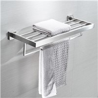 AUSWIND modern Square base 304 stainless steel polish towel rack silver double layer towel shelf wall mount bathroom product