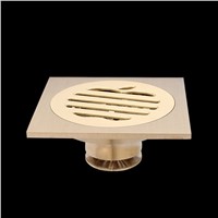 Apple 10*10cm Golden Finish Brass Square Floor Drain Anti-odor Shower Bush Waste Water With Hair Water Drainage Floor Cover