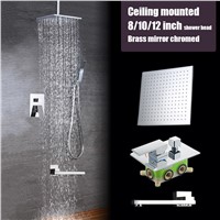 Ceiling mounted 3 ways shower set brass mirror chromed 8 10 2 inch rain shower head bathroom mixer faucet luxury bath shower