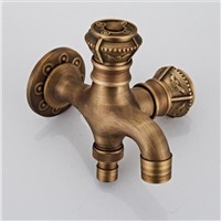 Luxury Antique Brass Garden faucet washing machine faucet copper bibcocks faucet ,Toilet tap, Double use Outdoor faucet