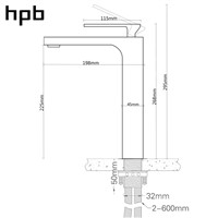 HPB Square Style Tall Basin Faucet Water Tap Chrome Finished Bathroom Sink Mixer Single Handle Hot And Cold HP3132