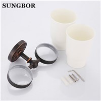 European Style Double Cup Holder Toothbrush Holder with Ceramic Cups antique Brass Solid Brass Rack Tumbler Holder Wall Mounted