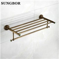 Luxury Towel shelf antique brass Bathroom towel rack holder High Quality bronze brown Bath Towel Shelves Towel Bar bath shelf