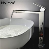 New Arrivals Chrome Waterfall Faucet Tall Bathroom Faucet Brass Ceramic Plate Spool Basin Mixer Tap With Hot And Cold Water