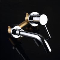 Quality brass wall mounted basin mixer high bright chrome plated round bathroom faucet single handle in wall water mixer
