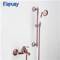 Fapully Rose Gold Bathroom Rainfall Shower Faucet Set Bathroom Mixer Shower Bathtub Wall Mounted Bath Shower Set Restroom
