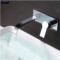 Waterfall wall mounted basin faucet brass material chrome plated bathroom basin mixer high quality kitchen faucet sink tap