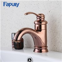 Fapully Basin Bathroom Sink Faucets Rose Gold Single Handle Single Hole Hot And Cold Gold Faucet Mixer Tap
