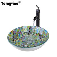 Torayvino ORB Black Faucet Glass Washbasin Vessel Basin Bathroom Sink Bath Combine Brass Vessel Vanity Tap Basin Sink Faucet Set